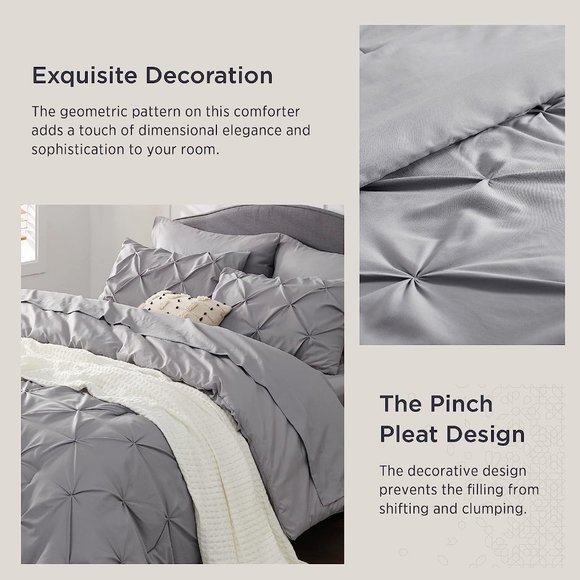 Amazon.com: Maple&Stone Queen Comforter Set - 7 Pieces  Set - 7 Pieces Comforter Queen Size Grey Pintuck Pillowcases & Shams Bedding Set